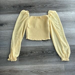Aritzia Wilfred Smock Sheer Sleeve Blouse Baby Yellow Size XXS